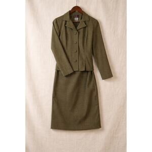 Y2K R&K Originals Petite Olive Croc Texture Skirt Suit Set 4P - Vintage